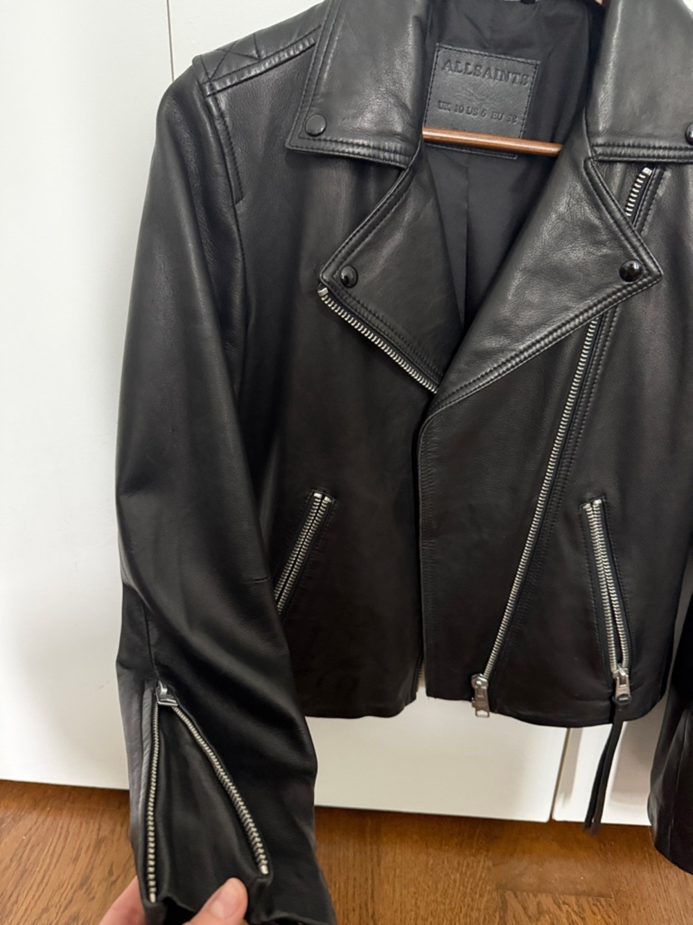 All Saints Dalby Black / Silver Leather Jacket - Size 6 - Picture 3 of 14